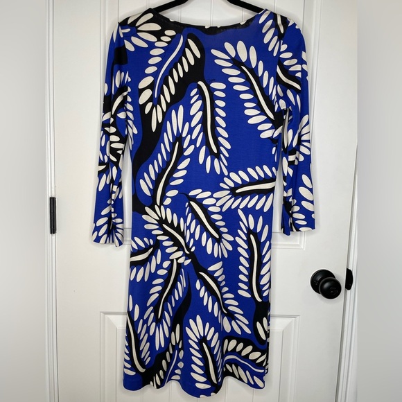 Diane Von Furstenburg DVF Blue Kaden Rivera Buds Leaf Silk Dress Size 8 - Picture 5 of 14